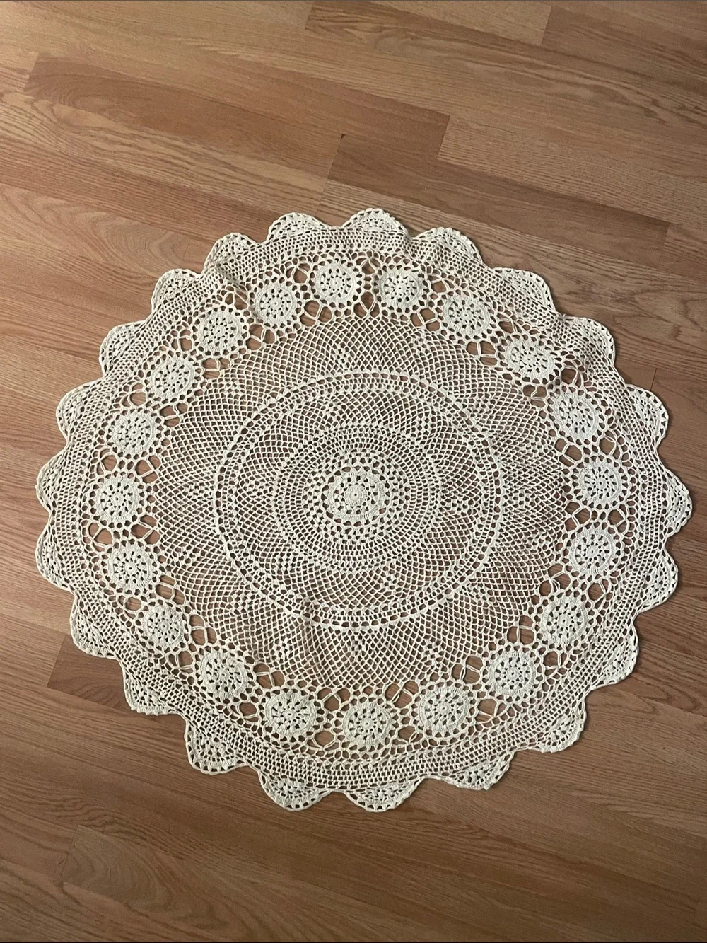Vintage Hand Crocheted Round Doily  Topper Lace Mat  Ivory